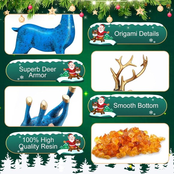 4 Pcs Blue, Gold Standing Sitting Deer Christmas Figurine Statue for Home Indoor - Picture 6 of 7